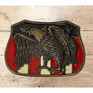American Eagle Belt Buckle Red White And Blue Enameled Cast Metal